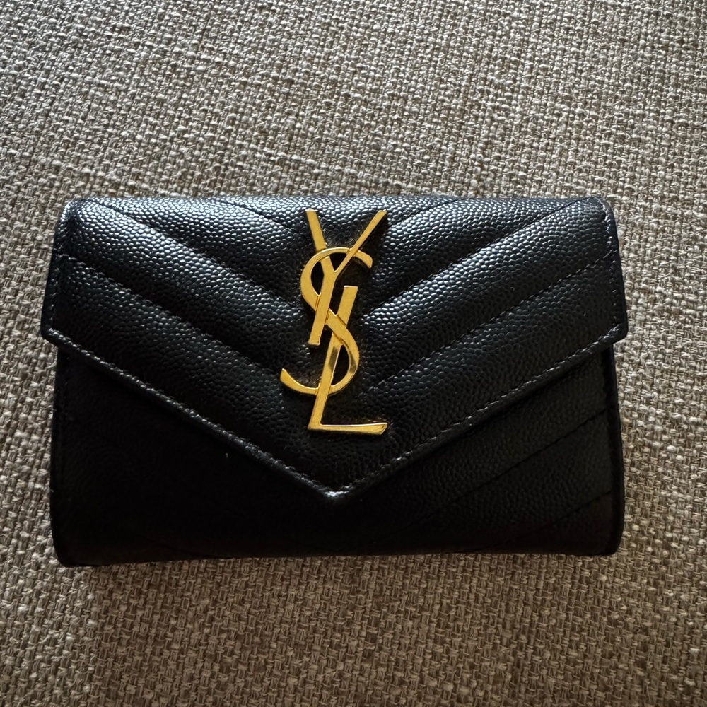 Saint Laurent (YSL) Textured Black Leather Wallet and Card Holder